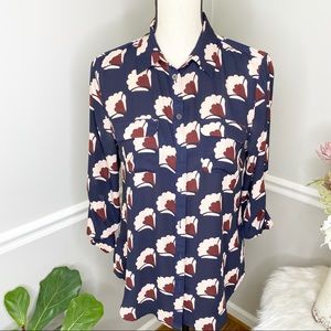 LOFT Blue  and Pink Print Button Up Blouse